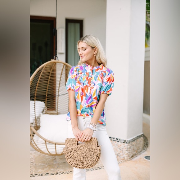 Fate: All My Life White Multi Abstract Blouse Size Large - Picture 8 of 10